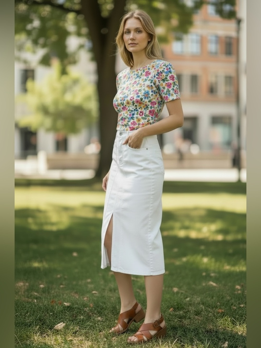 Juicy Couture Womens White Denim Midi Skirt